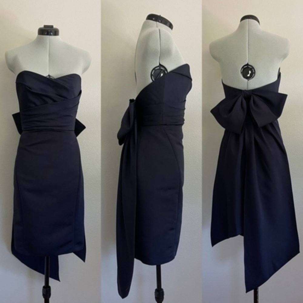 Amsale Navy Bow Back Dress